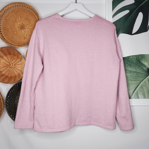 Pure Jill Pink Cozy Knit Boxy Sweater Pocket Front - Picture 3 of 5